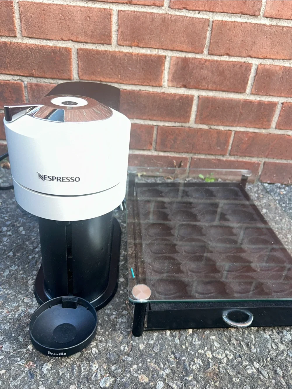 Nespresso Compact Capsule Coffee Machine in White and Black & Nespresso Holder